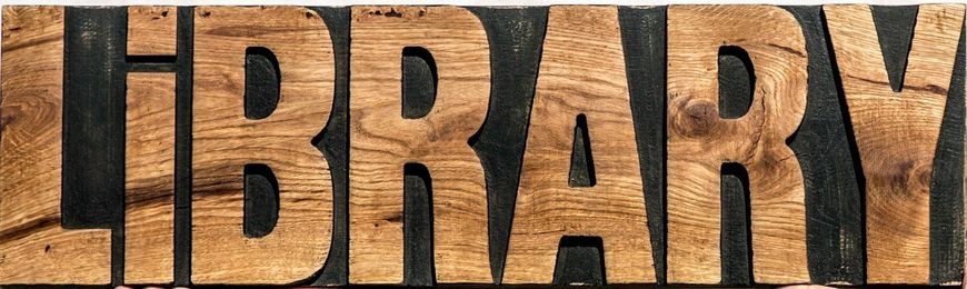 Sign Library // wooden retro style sign carved in salvaged wood hand painted // by Atelier Article, Assorted
