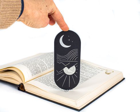 Black metal bookmark Day and Night // Sun and Moon // Free shipping worldwide