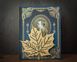 A metal bookend Maple Leaf Golden Metallic by Atelier Article, Golden