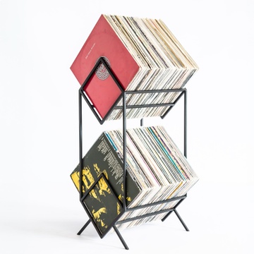 Vinyl record storage "2Romb". Modern LP record stand., Black, 120 LP model