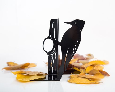 Metal Bookends "Woodpecker" Woodland theme functional decor by Atelier Article, Black