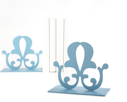 Metal Bookends "French Flower" Functional Shelf Decor by Atelier Article, Blue