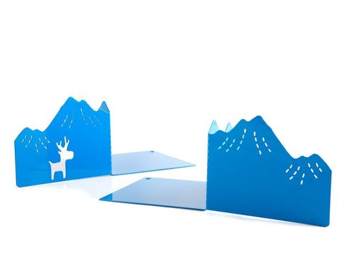 Decorative Bookends "Mountains and the Moose" by Atelier Article, Blue