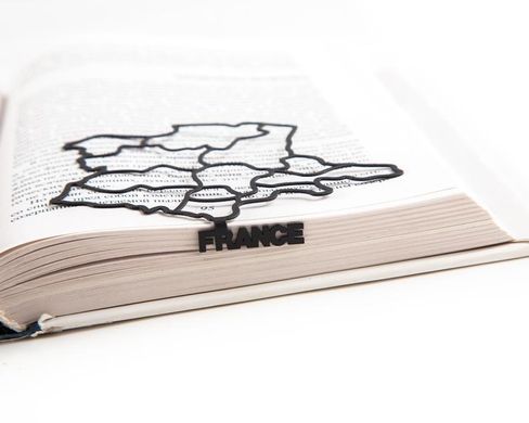 Metal bookmark Map of France // Unique book accessory for traveling readers, Black