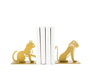 Metal Bookends "A Lion and A Cat" by Atelier Article, Golden