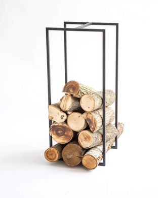 Log Holder Small with a handle Wood store by Atelier Article, Black