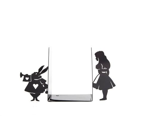 Metal Bookends "Alice and White Rabbit " Lewis Carroll tribute by Atelier Article, Black