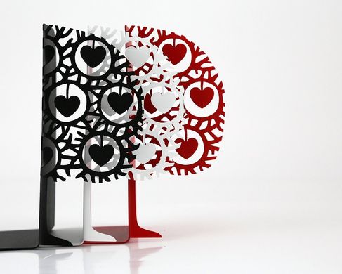 Decorative Metal Bookends "Danish heart tree" by Atelier Article, Red