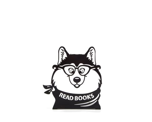One metal bookend "Woofy says Read Books" by Atelier Article, Black