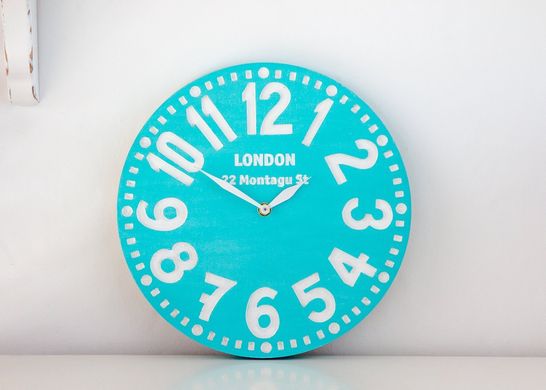 Wooden handmade wall clock "London turquoise" by Atelier Article