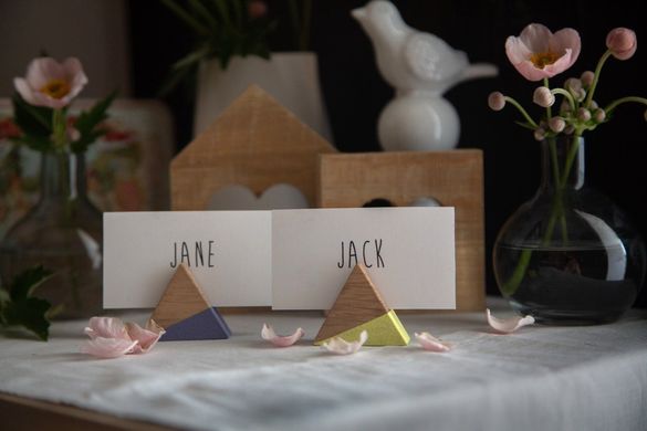 Name Card Holders - a set of 30 Triangular Wooden Place card holders by Atelier Article, Beige