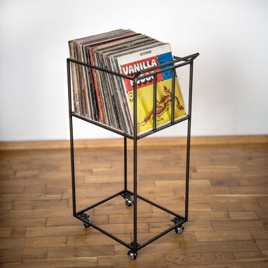 DJ cart for LP records, Transparent Finish - Raw metal Look, 80 LP model