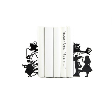 Metal Bookends "Alice in Wonderland" // Lewis Carroll // Nursery shelf decor, Black