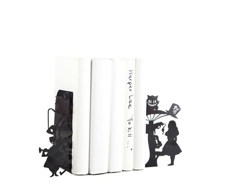 Metal Bookends "Alice in Wonderland" // Lewis Carroll // Nursery shelf decor, Black