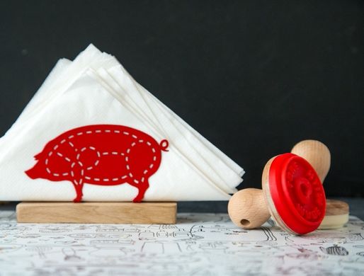 Red metal napkin holder Pig by Atelier Article