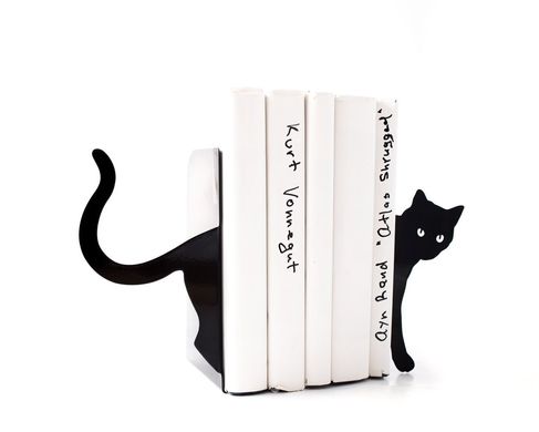 Decorative Bookends "Cat and books" by Atelier Article, Black