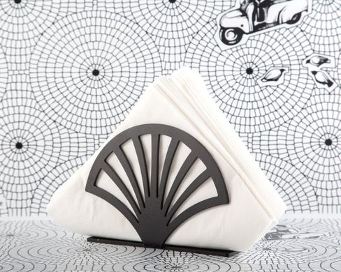 Nordic style modern black metal napkin holder Fan by Atelier Article. Designed and made in Ukraine.