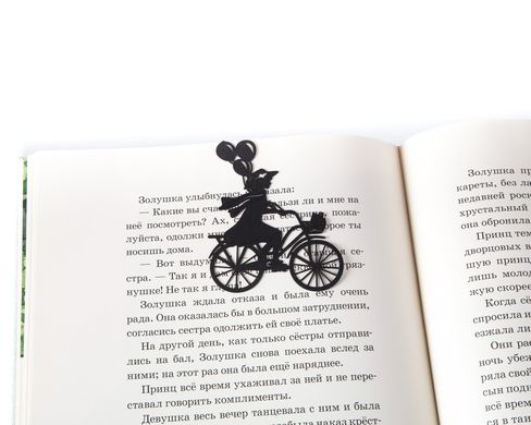 Metal bookmark / Girl on the bike with Balloons / Atelier Article, Black
