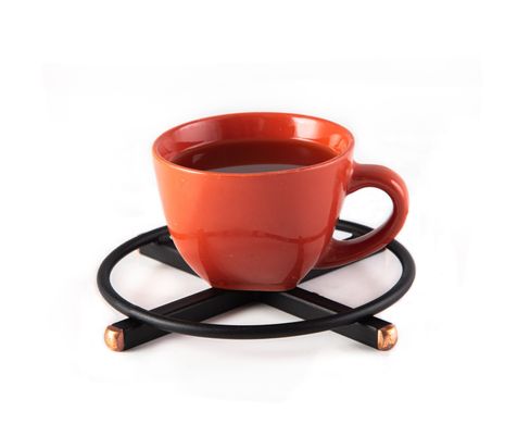Metal trivet hand welded Black velvety with copper ends // pot stand // by Atelier Article, Black