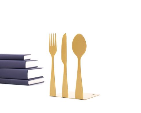 Metal Kitchen bookends «Silverware» Golden edition by Atelier Article, Golden