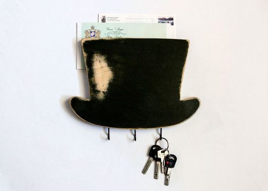 Wooden Wall Organizer Letter Shelf // High Hat for your keys, bills and letters // by Atelier Article, Black