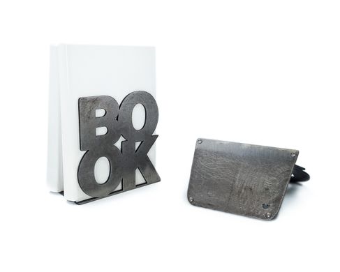 Thick Metal Bookends BookOne. Industrial style simple modern functional shelf decor.