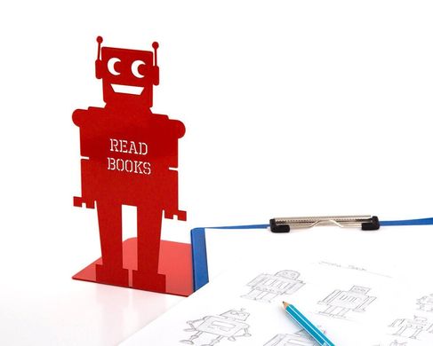 Robot Bookend for a Bright Kids Room by Atelier Article, Red