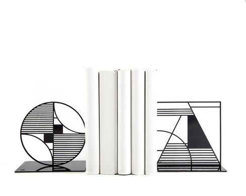 Metal Bookends "Shapes" Bauhouse inspired book holders by Atelier Artilce, Black