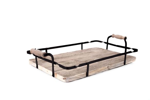 Wooden serving tray with metal railings by Atelier Article, Assorted