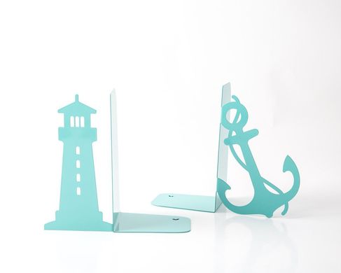 Metal Bookends "Lighthouse and anchor", Green