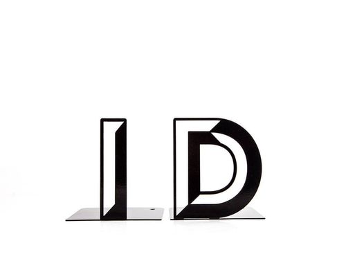 One metal bookend D -Letters are beautiful- alphabet series by Atelier Article, Black