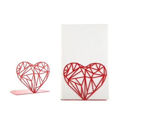 Metal bookends "My Polygonal heart" Love book holders by Atelier Article, Red