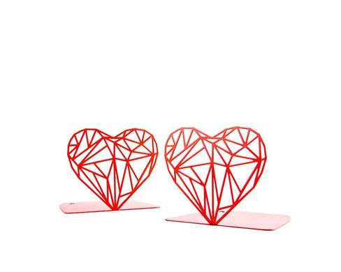 Metal bookends "My Polygonal heart" Love book holders by Atelier Article, Red